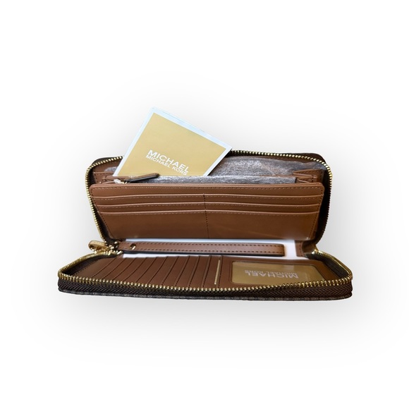 Michael Kors Jet Set Travel Large Brown Monogram Continental Wallet NWT - Picture 8 of 12